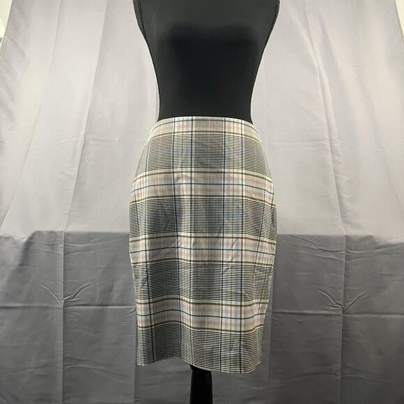 Express Skirt Womens 4 Plaid Pencil Career Office Lined Back Vent Stretch - Picture 1 of 14